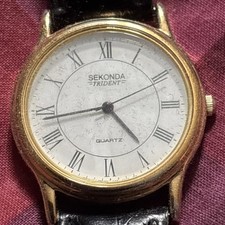 Sekonda Gold Tone Quartz Trident Watch Black Dial - Not Checked