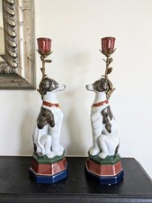 Ormolu Porcelain Sitting Dog Candle Sticks