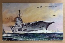 Postcard H.M.S. ARK Royal Aircraft Carrier sank 1941 Airplanes