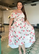 *SALE* PLUS SIZE BARDOT FLORAL PRINT DIP HEM DRESS WEDDINGS OCCASIONS RACES