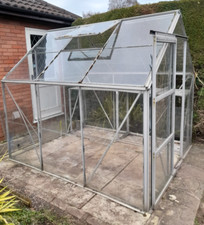 Aluminium glass greenhouse 6' wide x 8' long with aluminium staging and opener