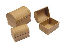 Set 3 Paper Mache Treasure Chests Jewellery Craft Boxes For Decoupage Decoration