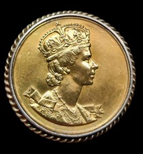 1953 Queen Elizabeth II Coronation L.V.S. Patron Souvenir Gilded Medal Pin GB UK