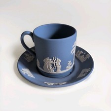 Wedgwood Blue Jasperware  Demitasse Coffee Cup & Saucer - Rare