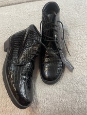 Pavers Pavacini UK 8 Ankle Black Patent Croc Ankle Boots NEW Lace Ups