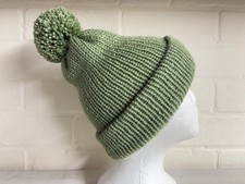 Aran Wool Knitted Bobble Hat | Fitting One Size | Colour Sage Green