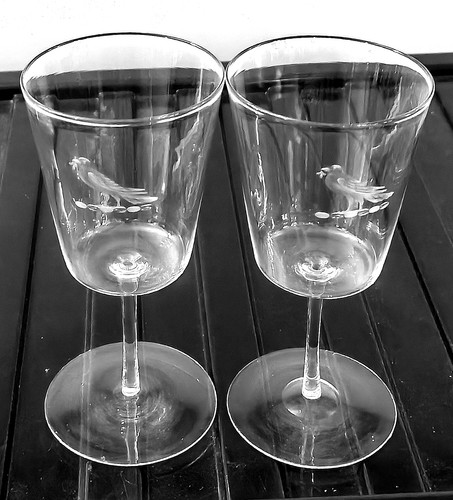 Antique wine glass engraved - glass,