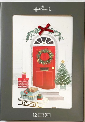 Christmas boxed cards red door - red,