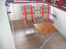  Pair of VW Camper Van Retro Chairs with Wooden Arms & Matching Picnic Table.