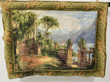 Vintage French Lovely "Lodge At Lake Como" Scene Wall Hanging Tapestry 119x84 cm