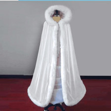 Womens faux Fur Trim Cloak Wraps Plus Wedding Bridal Cape Velvet Warm Long