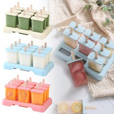 9X Ice Lolly Cream Maker Mold Tray DIY Popsicle Mould Yogurt Icebox with Sticks
