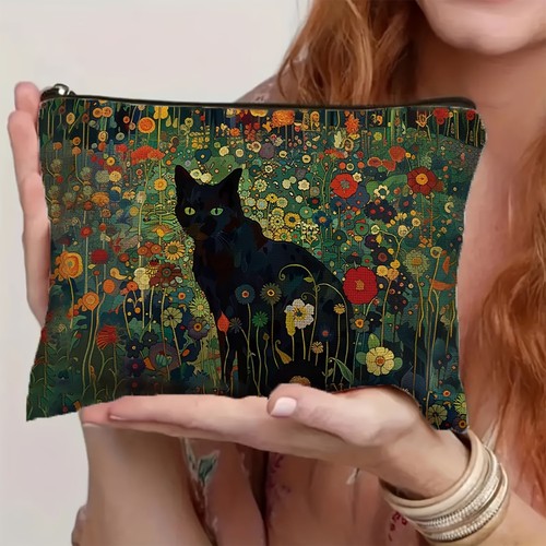 Vintage black cat floral - black,