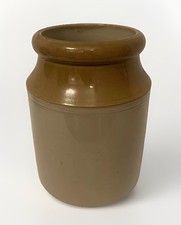 Vintage Cream & Brown Salt Glazed Stoneware Pot Container Pot Container 8” Tall