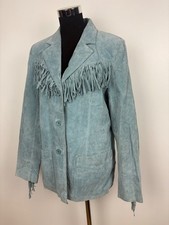 Ladies Real Suede Leather Western Style Jacket Tassel Fringe Detail - Medium
