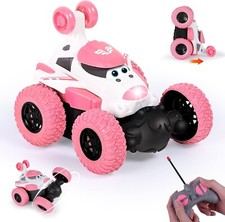 Children's remote control car RC 360° flip drift stunt car toy with light(Pink)