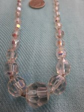 Vintage1940/50s Aurora Borealis Swarovski Crystal/Glass  Row Bead Necklace  (G)