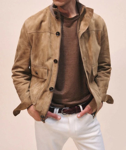 Tan bomber leather jacket - bomber, men