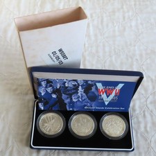 2005 END OF WWII 3 x £5 SILVER PROOF CHANNEL ISLANDS SET - boxed/coa
