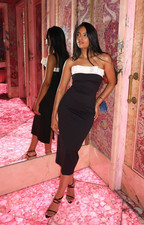 ZARA Black & White Bandeau Strapless Midi Dress with Bow Size S 3644/174