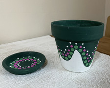 Plant Pot with Saucer - Hand Painted Terracotta
