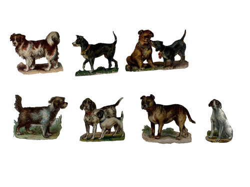 Victorian die cut scraps dogs - victorian,