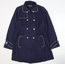 BHS Women's Navy Pea Coat - Size 12, Elegant Winter Style