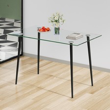 Clear Tempered Glass Dining Table Modern Rectangle Kitchen Furniture 120x70x75cm