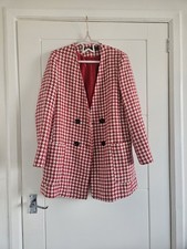 Zara Red Gingham Dogtooth Coat
