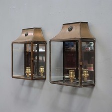 Pair of Mirrored Vintage Antique Lion Mask Pagoda Wall Lanterns Sconces