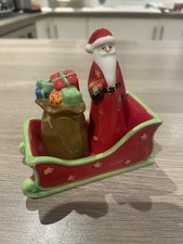 Vintage RUSS Jan Pashley Santa Claus Sleigh and Sack Christmas Salt Pepper Pots