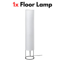 Tall Modern Floor Lamp with White Paper Shade Black Metal Base Standing Light