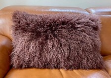 Curly Wool Tibetan/Mongolian Sheepskin Bolster/Cushion Cover 60 X 40cm Burgundy