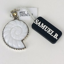 Samuel B. Pendant Carved MoP Nautilus 925 Silver & 18K Gold Signed w Script J