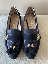 BIBA real suede ladies blue with metallic snakeskin loafer shoe size 3/36