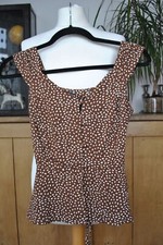 New EX Primark Brown Drop Print Corset Top Size 8 Retro Style Sleeveless