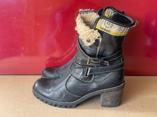 Manas Women's Black Leather Zip Up Buckle Strap Heel Ankle Boot Size 38 A23