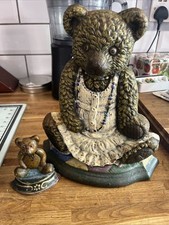 Vintage Large Cast Iron Door Stop And A Small Door Wedge, Teddy Bear Designs