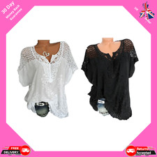 Womens T-Shirt Ladies Batwing Short Sleeve Lace Hollow Baggy Casual Tops Blouse