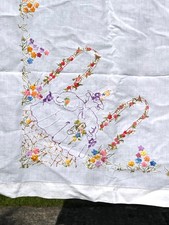 Vintage Antique Embroidered Crinoline Lady Table Cloth Tablecloth Throw Textile