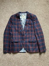 Noose & Monkey Men’s Blazer Size 40R Chest Burgundy Check