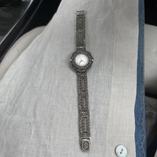 Sterling Silver Women's Watch 925 Statement Marcasite Vintage Style Dress Watch