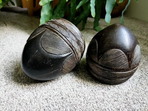 Antique carved coconut with - antique,