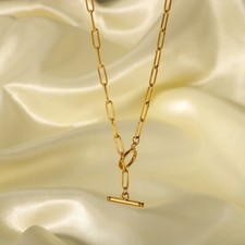 18ct Gold-Plated Chain Necklace with Oval Links & T-Bar Fastening  (17 inches)