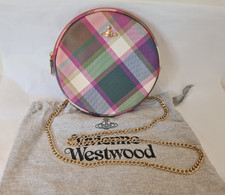 Vivienne Westwood round  tartan check shoulder bag gold Orb with chain strap