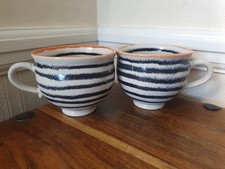 Pair of Magda Stoneware Black & White Striped Artisan Mugs