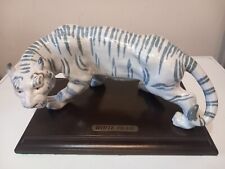 White Tiger Ornament Figurine on Wooden Plinth 