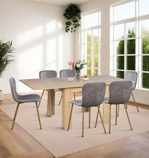 Dining Table Set, Oak Flip Top Extending Table with 6 Taupe Faux Leather Chairs