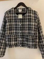 H&M £37.99 Cropped Jacket Size Xl 20 22 Black White Short Blazer Check Dogtooth