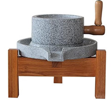 Hand Stone Mill Grinder for grain & beans, handmade, 7.87inx11.8in, wooden frame